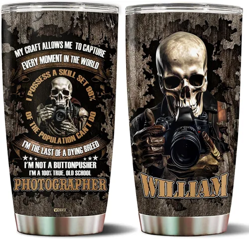 Vaso personalizado de regalo para hombres fotógrafos, 20 onzas, taza de viaje de acero inoxidable aislada, botella de agua, Navidad, cumpleaños, día