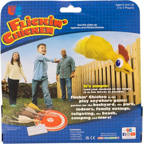Miniatura 4 de University Games, Flickin Chicken - Juego de lanzamiento de objetivos para interiores y exteriores, juego The Go Anywhere para 2 o más jugadores a