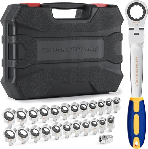 Miniatura 8 de haisstronica Juego de 13 llaves combinadas de trinquete de cabeza flexible con adaptador de 3/8 pulgadas, herramienta de llave de trinquete SAE
