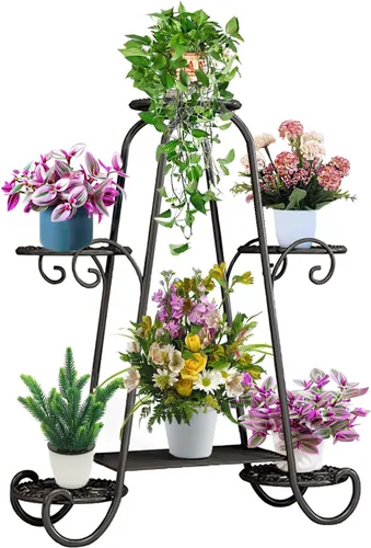 CarolynDesign Soporte de metal de 6 niveles para plantas para interiores y exteriores, estante para múltiples macetas para sala de estar, patio,