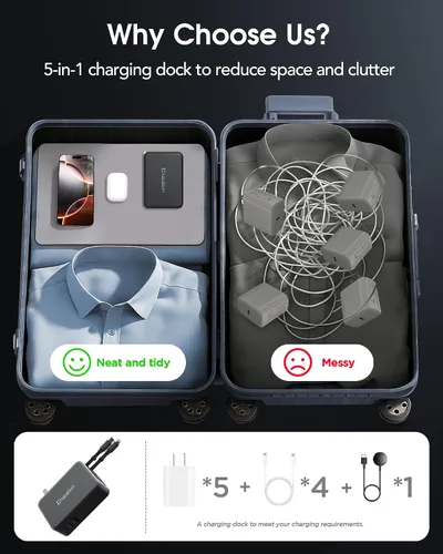 Miniatura 8 de Cargador de 65 W para MacBook Pro, enchufe de cargador de pared retráctil 5 en 1 para iPhone 17, cable USB C PD dual de 3.94 pies y 3 puertos