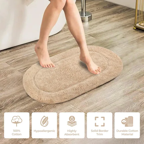 Miniatura 6 de Superior Juego de 2 alfombras de baño antideslizantes, ultra afelpadas, suaves y absorbentes, 100% algodón peinado, juego de alfombras de baño
