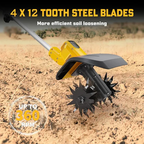 Miniatura 3 de Cultivador sin cable compatible con batería Dewalt 20V (solo herramienta), cultivador de jardín eléctrico con 360 RPM, ancho de labrado de 9