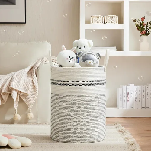 Miniatura 2 de VIPOSCO Cesta alta para ropa sucia, cesta grande para ropa sucia con mango de cuero, cesta de almacenamiento de cuerda tejida para manta, juguete