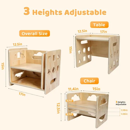 Miniatura 4 de Satisure Juego de Mesa y Silla de Destete Montessori, Juego de Mesa y Silla de Madera para Niños Pequeños, Mesa y Sillas para Niños de 1-3 Años