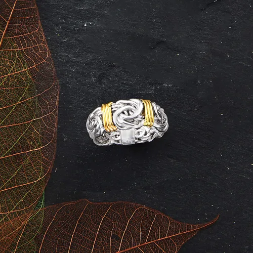 Miniatura 4 de Ross-Simons Anillo bizantino de plata de ley con estaciones de oro de 14 quilates Talla 7 Plata Esterlina no conocido