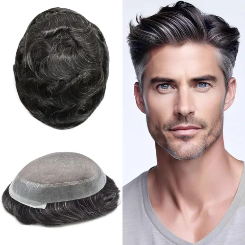Miniatura 76 de Tupé para hombres, piezas de cabello humano real, sistema de unidades de cabello natural, línea capilar natural, pieza de repuesto para hombres