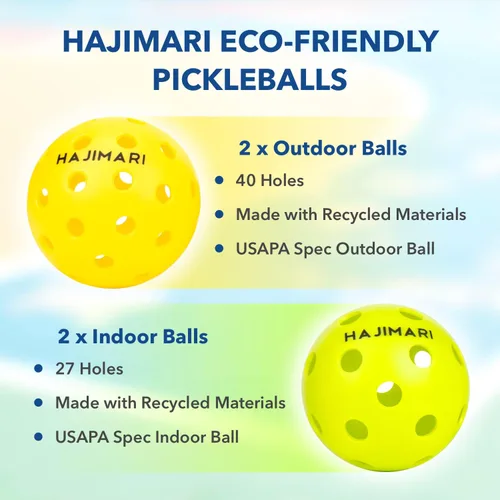 Miniatura 5 de HAJIMARI USAPA - Juego de 4 raquetas de pickleball con bolas para interiores y exteriores, bolsa de transporte Paleta ligera de fibra de carbono