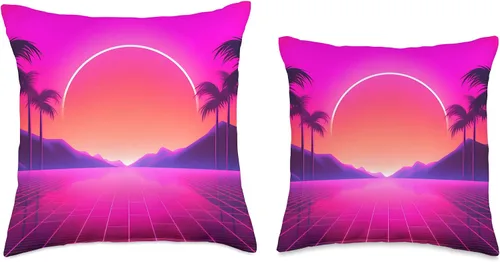 Miniatura 3 de PP Accessories Retrowave 80s Vaporwave Synthwave Sunrise Throw Pillow, 16x16, Multicolor