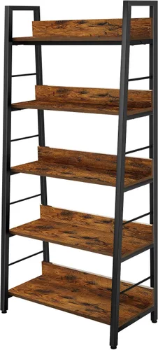 Miniatura 10 de BATHWA Estantería para libros de 5 niveles, estantería industrial de madera abierta y metal, estante de escalera de madera de 59 pulgadas de alto