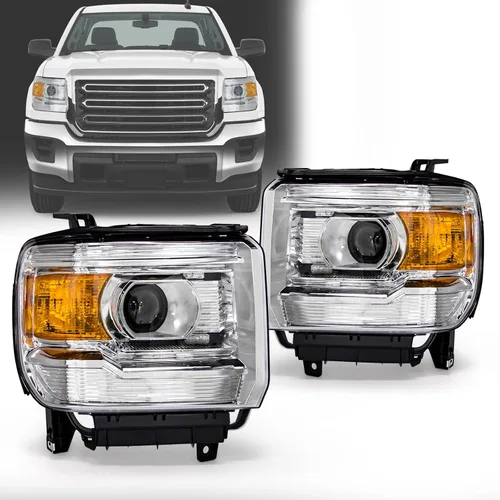 Miniatura 11 de Par de montaje de faros delanteros para GMC Sierra 1999-2006 1500 2500 3500 2000-2006 Yukon lente transparente cromado carcasa ámbar reflector