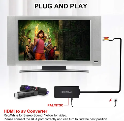 Miniatura 2 de LVY Convertidor HDMI a RCA, adaptador de convertidor de audio de vídeo compuesto HDMI a AV, compatible con PAL/NTSC para PC portátil HDTV DVD
