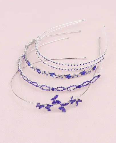 Miniatura 6 de Wecoe Diadema azul real con diamantes de imitación, diadema de flores para niña, diadema de metal de cristal para mujer, regalo de diadema de moda