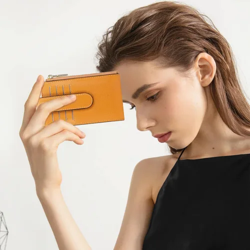 Miniatura 6 de FALAN MULE Cartera AirTag para mujer con funda integrada para AirTag Amarillo Moderno