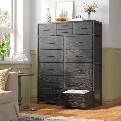 Miniatura 9 de EnHomee Cómodas negras para dormitorio con 14 cajones de almacenamiento, cómodas y organizador de cajones de almacenamiento, marco de metal Negro
