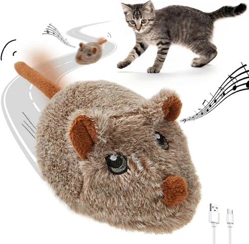 Miniatura 6 de Cat Toys - Ratón móvil recargable chirriante con cola mágica dinámica, mouse de juego automático interactivo para gatos de interior, juguetes Gris