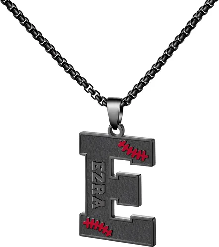 Miniatura 75 de Ldurian Collar personalizado con nombre de béisbol, cadena negra de acero inoxidable, collar con nombre deportivo, letra A-Z de 24 pulgadas, regalos
