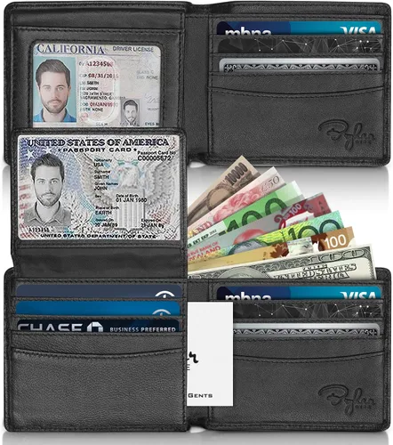 Miniatura 2 de Bryker Hyde - Billetera para hombre con protección de RFID, doble tapa, para 1 o 2 tarjetas de identificación, capacidad extra, billetera de viaje