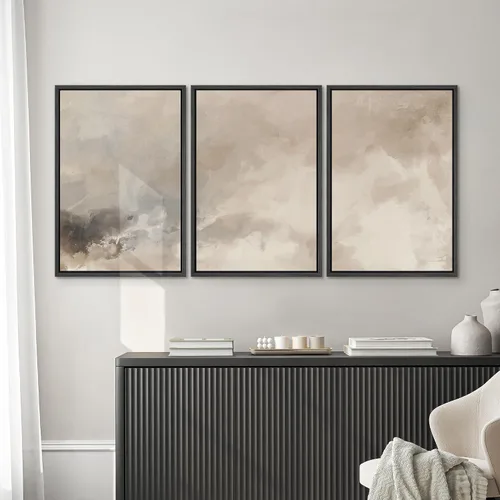 Miniatura 61 de SIGNWIN Lienzo enmarcado para pared, arte con pinceladas de flujo neutro en tonos beige abstractos, ilustraciones, arte moderno, decorativo