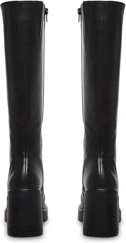 Miniatura 4 de SOVANYOU Botas de cuero negro con plataforma para mujer, botas de tacón grueso con punta cuadrada