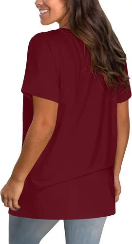 Miniatura 28 de Geifa Camisetas de manga corta con cuello en V para mujer, camisetas casuales de verano con bolsillo
