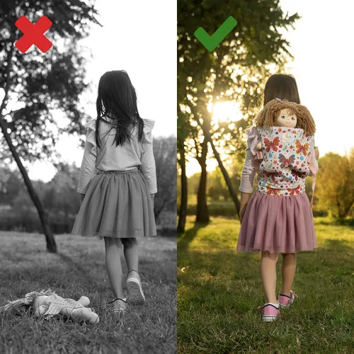 Miniatura 7 de HappyVk Portabebés para muñecas de juguete, portador delantero y trasero para niñas pequeñas, accesorios de muñeca mariposa