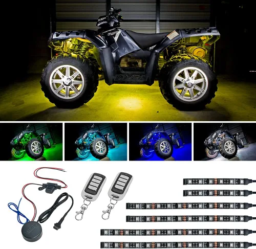 LEDGlow Kit de 6 luces LED de millones de colores avanzados para ATV UTV Quad 4x4, 15 colores sólidos, 6 patrones, tiras flexibles multicolores,