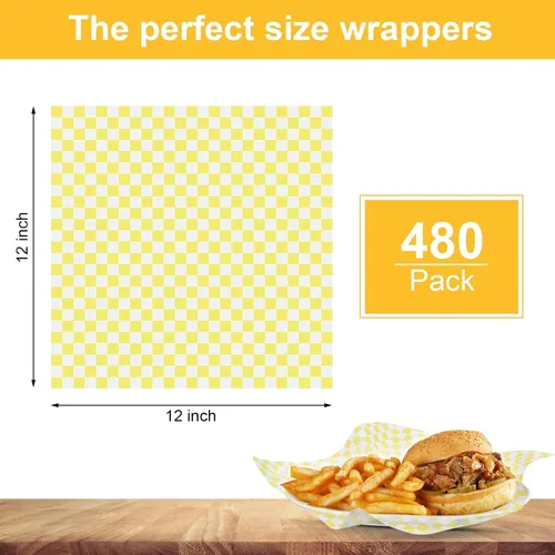 Miniatura 2 de 1200 hojas de papel encerado seco para delicatessen, 12 x 12 pulgadas, a cuadros, para cestas de alimentos, hojas de papel encerado para envolver