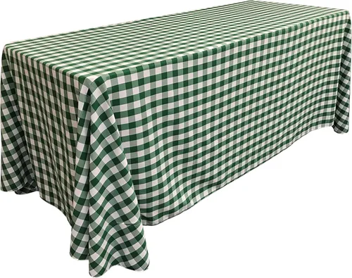 Miniatura 9 de LA Linen Mantel rectangular de poliéster Gingham a cuadros 60 por 84 pulgadas, blanco y verde oscuro