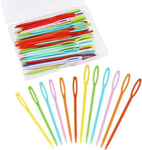 LUNARM 50 piezas Juego de Agujas de Hilo Assortidas de Plástico Agujas de Coser de Ojo Grande 7 cm y 9 cm para Tejido y Manualidades de Crochet
