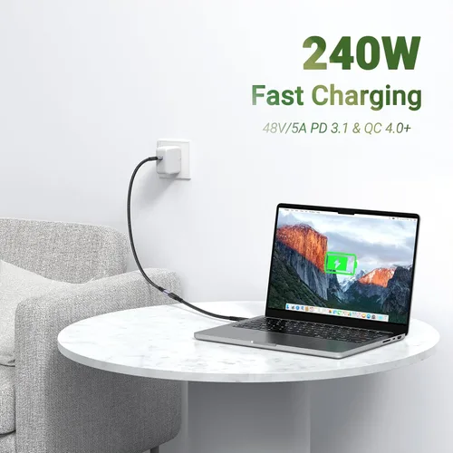 Miniatura 2 de Cable de extensión USB C de 1.5 pies (2 paquetes/240 W/40 Gbps/8K), cable extensor corto USB 4.0, transferencia de datos de alta velocidad de 40