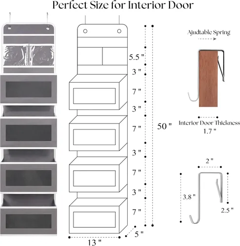 Miniatura 3 de Giraffe Creation Organizador para colgar sobre puerta con 4 bolsillos de gran capacidad, organizador de almacenamiento para colgar para armario