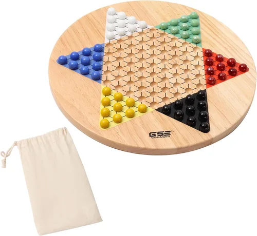 GSE Games & Sports Expert Juego de mesa de damas chinas de madera de roble jumbo de 15 pulgadas con canicas de vidrio coloridas, juego de mesa