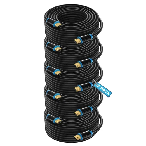 Miniatura 13 de Maximm - Cable HDMI 2.0 4K de alta velocidad (incluye clips de cable, empates y adaptador de ángulo recto) en múltiples tamaños y paquetes Azul - 1