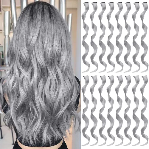 Miniatura 25 de 16 extensiones de cabello sintético rizado y ondulado con clip, para niñas y mujeres, coloridos resaltados para fiestas, cosplay, festival, regalo