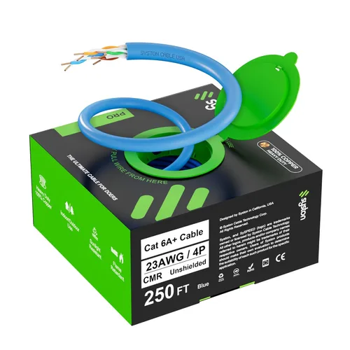 Miniatura 19 de Syston Cable Tech Cat6A+ - Cable Ethernet crudo a granel negro a granel 700 MHz 20 pies 23AWG 4pr par trenzado sin blindaje UTP cobre sólido desnudo