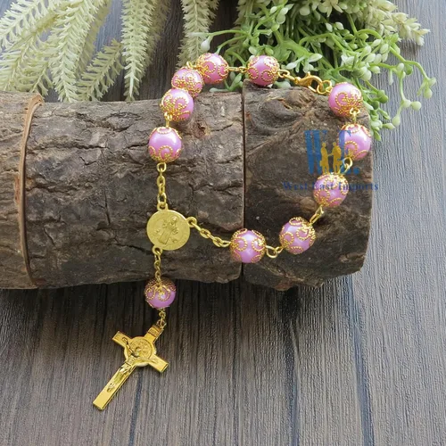 Miniatura 3 de Rosario de 12 piezas de perlas de imitación rosas para niña, recuerdo para bautizo, primera comunión, bautismo, boda, dulce 15 - Recuerdos