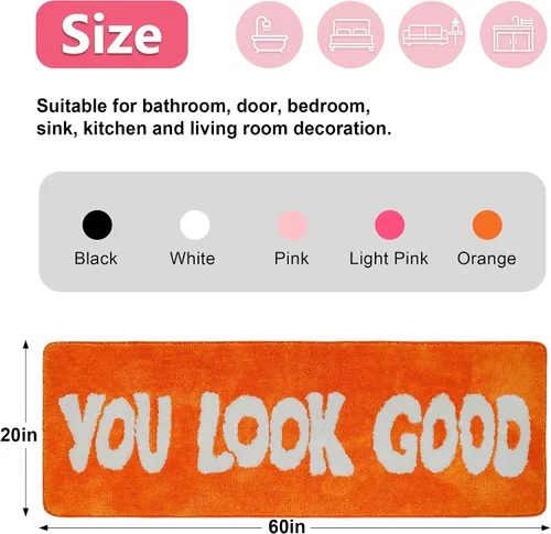 Miniatura 2 de Alfombra de baño con texto en inglés "You Look Good", alfombra larga para baño, divertida decoración de baño para bañera, dormitorio y ducha, 20 x