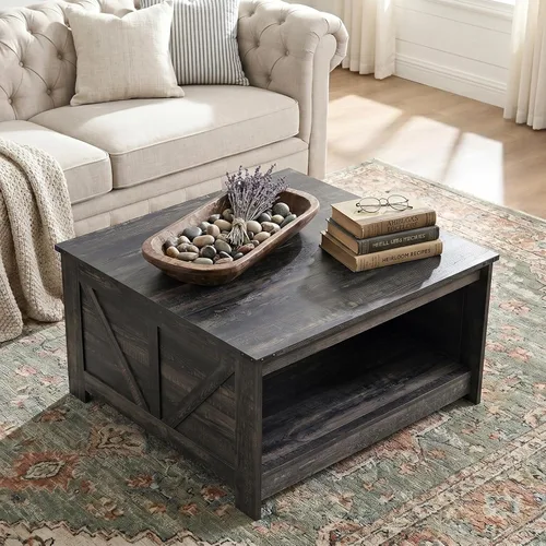Miniatura 12 de OKYCI Mesa de centro de granja para sala de estar, mesas de centro cuadradas de madera, 31.5 pulgadas de profundidad x 31.5 pulgadas de ancho