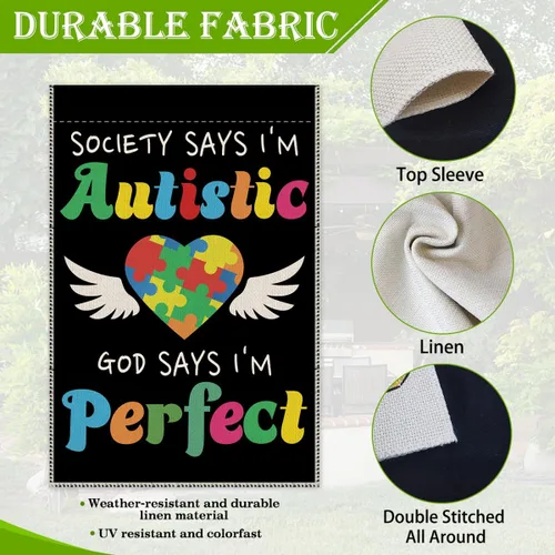 Miniatura 4 de Hafhue Society Says I'm Autistic God Says I'm Puzzle - Bandera de jardín para exteriores, decoración de casa de campo, Hope Education I Love