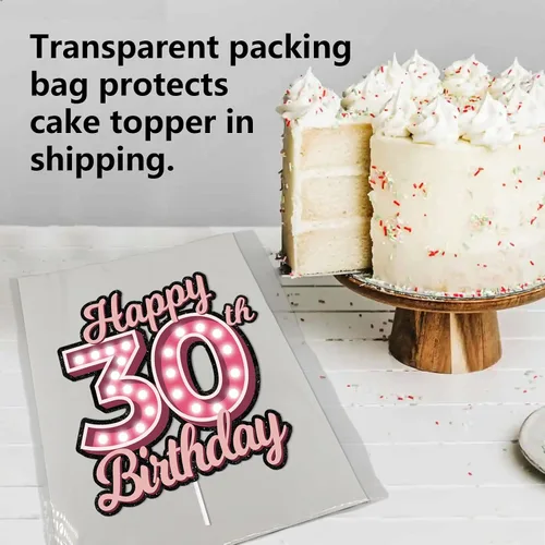 Miniatura 4 de Decoración para pastel de cumpleaños 30 con purpurina rosa Let's Glow Crazy Party Theme Decor Supplies Men Women Happy Birthday 30 Anniversary Party