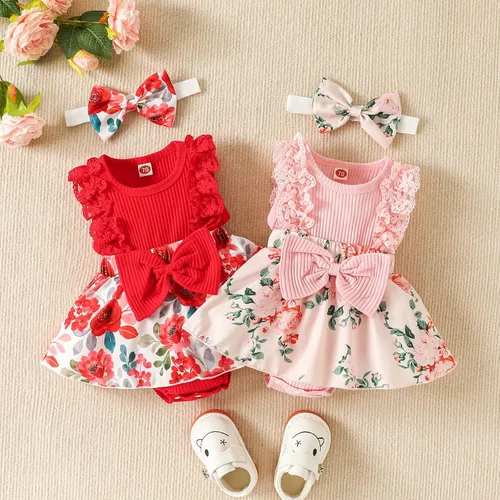 Miniatura 43 de Mubineo Ropa de verano para bebé niña, sin mangas, encaje floral, vestido de mameluco para recién nacido