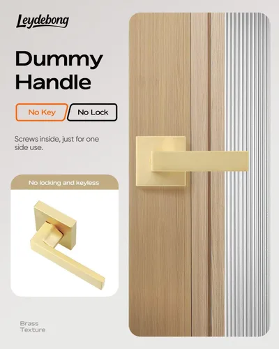 Miniatura 5 de Leydebong 1 Paquete Palanca de Puerta Dorada Manija de Puerta para Armarios Puertas Francesas, Palanca de Puerta Simulada Cuadrada Sin Giro, Tirador