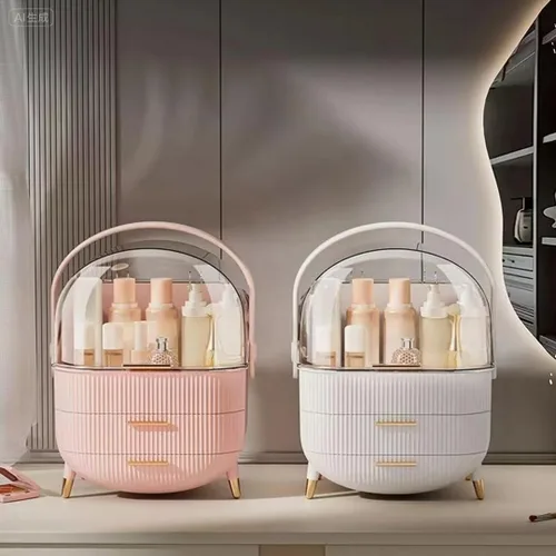 Miniatura 7 de Organizador de maquillaje con cajones y tapa, estuche portátil grande de almacenamiento de cosméticos para encimera de tocador, viajes, regalo