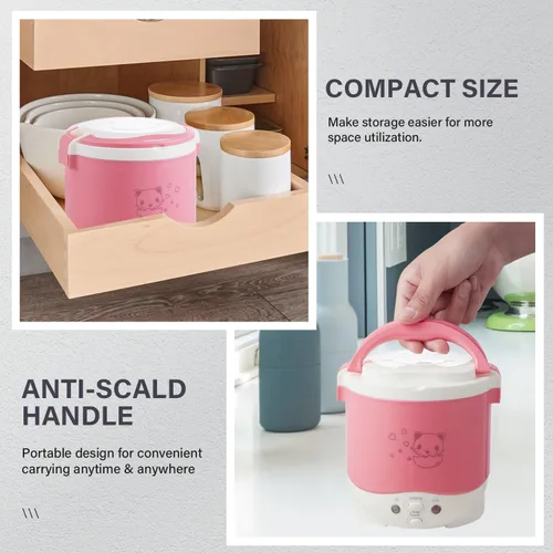Miniatura 7 de OSBA Mini Arrocera, Arrocera de Viaje Pequeña de 1L 12V para Auto, Cocina para Sopa, Papilla y Arroz, Función de Cocinado, Calentamiento