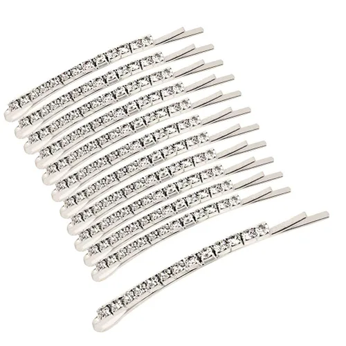 12 Piezas de Horquillas con Diamantes de Imitación, Pinzas para el Cabello de Metal Plateado, Horquillas de Diamantes de Imitación con Cristales