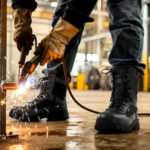 Miniatura 2 de NINGO Botas de punta compuesta para hombre, botas de trabajo impermeables con cremallera lateral, protección antideslizante y a prueba de pinchazos