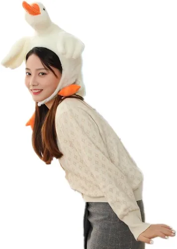 Miniatura 2 de Sombrero de peluche unisex de ganso blanco grande para adultos, sombrero divertido para cosplay, fiesta de fotos