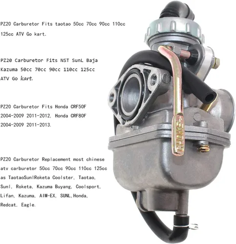 Miniatura 5 de Carburador PZ20 para 125cc 110cc 90cc 70cc 50cc TAOTAO ATV Dirt Bike Kazuma Baja Quad Go Kart NST SunL CRF50F XL75 CRF80F XR50R motor de 4 tiempos