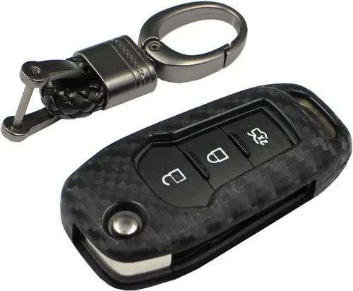 Funda de llave de mando de coche de silicona suave con textura de fibra de carbono para Ford EcoSport Escort Explorer F-150 F-250 F-350 F-450 F-550